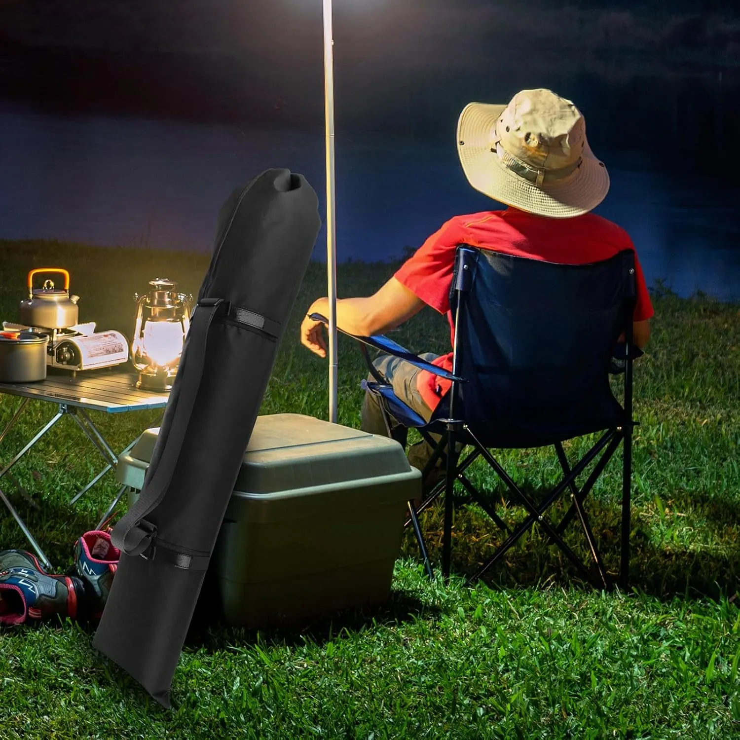 Homakover Carrying Bag For Folding Camping Chair, Foldable Large Mouth Folding Chair Storage Replacement Bag with Adjustable Shoulder Strap and Drawstring Opening for Outdoor Camping (Black, 44 Inch)
