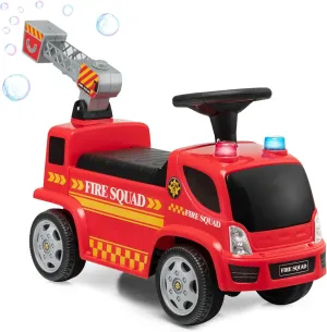 HOMGX Kids Ride On Fire Truck With Bubble Maker, Foot-to-Floor Sliding Car, Music, Siren Sound, Flash Light & Ladder, Fire Engine Push Car for Toddler Boys Girls, Red