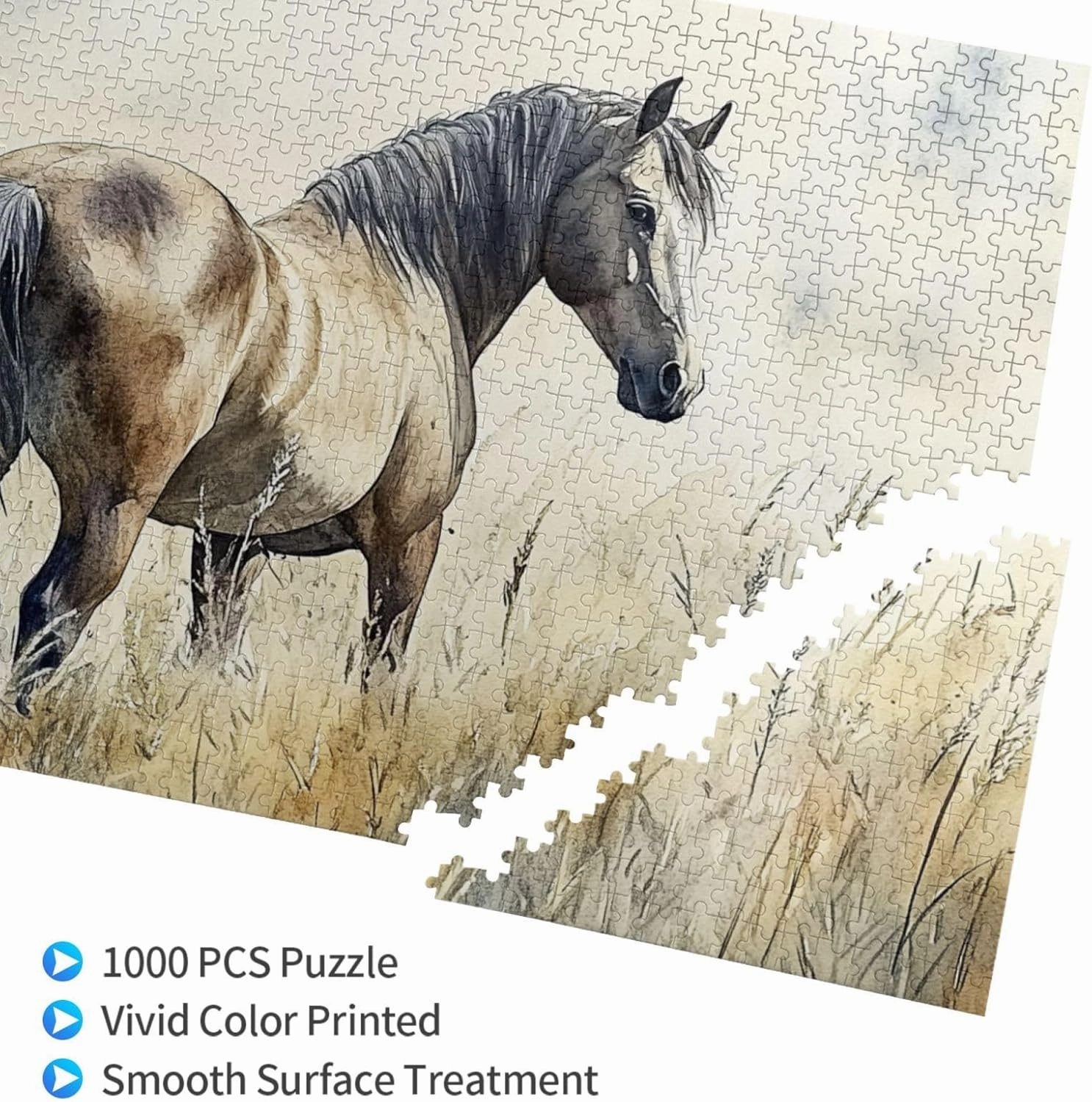 Horses grazing on The Grassland 1000 pcs of Adult Wooden Puzzle,Unique and Beautiful Design,an Ideal Choice for Exercising brainpower，Thoughts soar，Gifts for Family and Friends