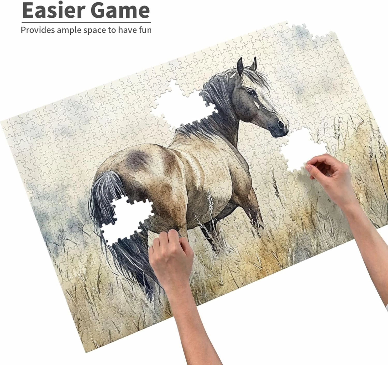 Horses grazing on The Grassland 1000 pcs of Adult Wooden Puzzle,Unique and Beautiful Design,an Ideal Choice for Exercising brainpower，Thoughts soar，Gifts for Family and Friends