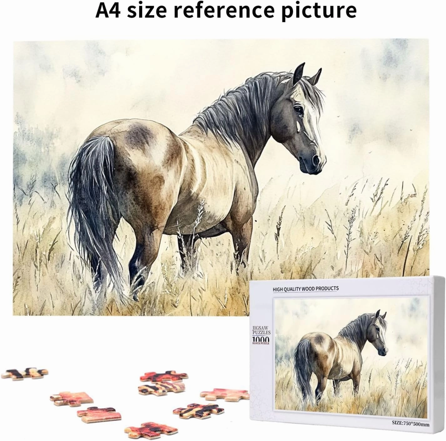 Horses grazing on The Grassland 1000 pcs of Adult Wooden Puzzle,Unique and Beautiful Design,an Ideal Choice for Exercising brainpower，Thoughts soar，Gifts for Family and Friends