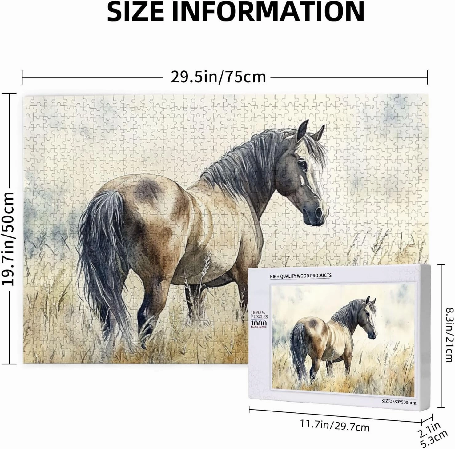 Horses grazing on The Grassland 1000 pcs of Adult Wooden Puzzle,Unique and Beautiful Design,an Ideal Choice for Exercising brainpower，Thoughts soar，Gifts for Family and Friends