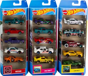 Hot Wheels Toy Cars or Trucks 5-Pack Bundle, 3-Themed Sets of 5 1:64 Scale Die-Cast Vehicles for Kids & Collectors, 15 Total (Styles May Vary)