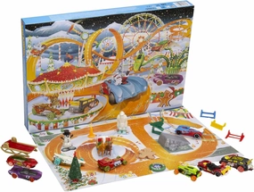 Hot Wheels Toy Cars, 2022 Advent Calendar with 8 1:64 Scale Vehicles, 16 Holiday-Themed Accessories & Playmat