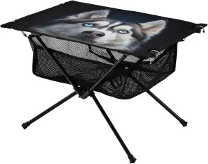 Husky with Blue Eyes Portable Folding Camping Table, Compact Lightweight Beach Table with Carrying Bag for Outdoor Picnics, BBQs, Camp