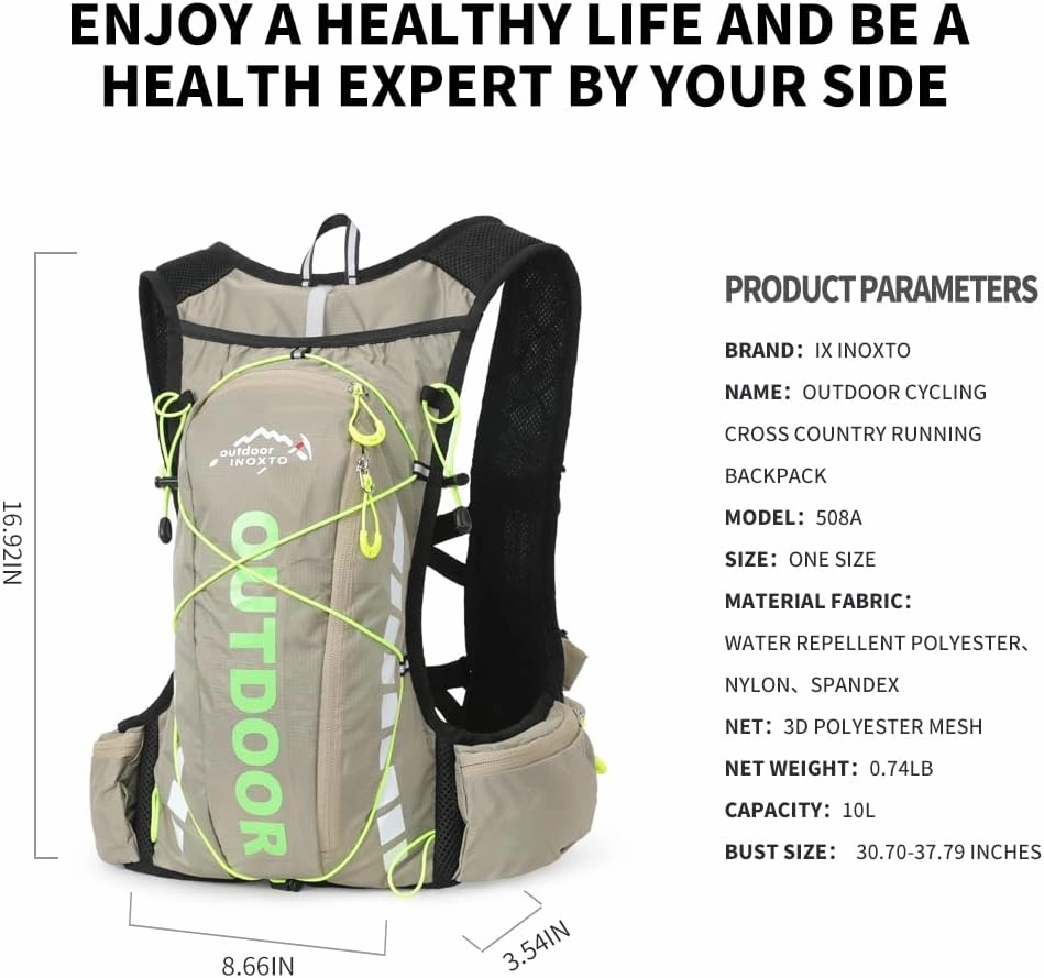 Hydration Pack Backpack，IX INOXTO Running Hydration Vest with 1.5L ( 50 oz) Water Bladder for Men Women，Lightweight Water Backpack for Hiking Cycling Climbing Camping