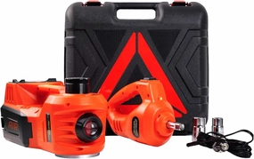 Hydraulic Electric Car Jack Kit 5 Ton 12 V with Impact Wrench Power, Built-in Inflator, LED Light, Portable Floor Gata para Set for Vehicle Truck SUV Automatic Lift Change Tire Repair Red