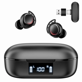IAMJOY Wireless Gaming Earbuds, 20ms Low Latency, Game Earbuds with Mic, 2.4GHz & Bluetooth, Compact LED Display Wireless Earbuds Compatible with Meta Quest 3/2, PS5/4, Steam Deck, VR, Switch, PC
