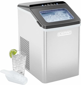 Iceman Pebble Ice Machine, Countertop Nugget Ice Maker Produces Chewable Pellet Ice in 20 Minutes, Makes 33lbs/Day, with One-Touch Cleaning Function and Ice Scoop/Basket Included – Stainless Steel