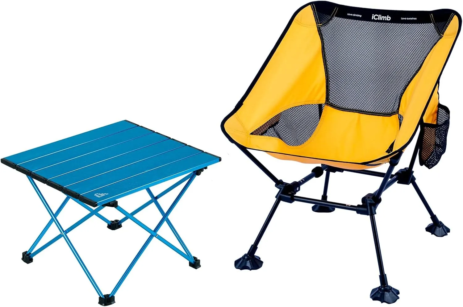 iClimb 1 Anti-Sinking Large Feet Chair and 1 Folding Table Bundle, Ultralight Compact for Solo Adult Outdoor Backpacking Camping Hiking Beach Concert