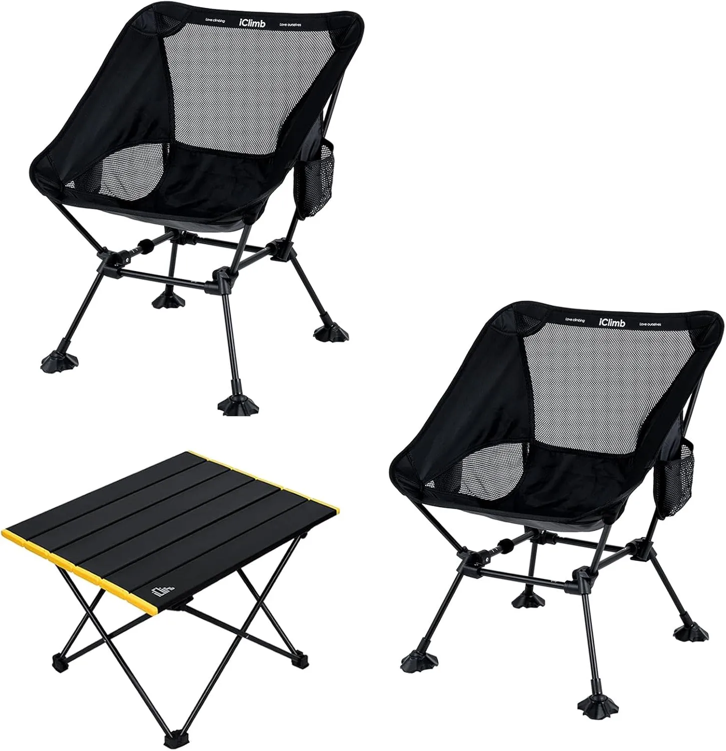 iClimb 1 Folding Table and 2 Anti-Sinking Large Feet Chair Bundle, Ultralight Compact for Two Person Outdoor Backpacking Camping Hiking Beach Concert
