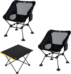 iClimb 1 Folding Table and 2 Anti-Sinking Large Feet Chair Bundle, Ultralight Compact for Two Person Outdoor Backpacking Camping Hiking Beach Concert