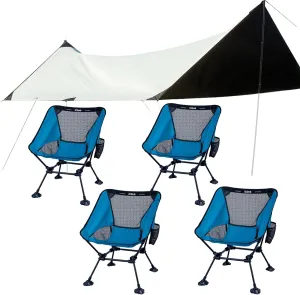 iClimb 4 Ultralight Compact Anti-Sinking Large Feet Chair and 1 8-Person Waterproof Sun Shield Tarp UPF 50  Bundle for Adults Outdoor Glamping Camping Concert Beach Backyard