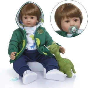 iCradle Realistic Looking 24inch 60cm Reborn Toddler Fridolin Soft Silicone Bebe Doll Reborn Princess Long Hair Doll Toy for Ages 3  (Boy)