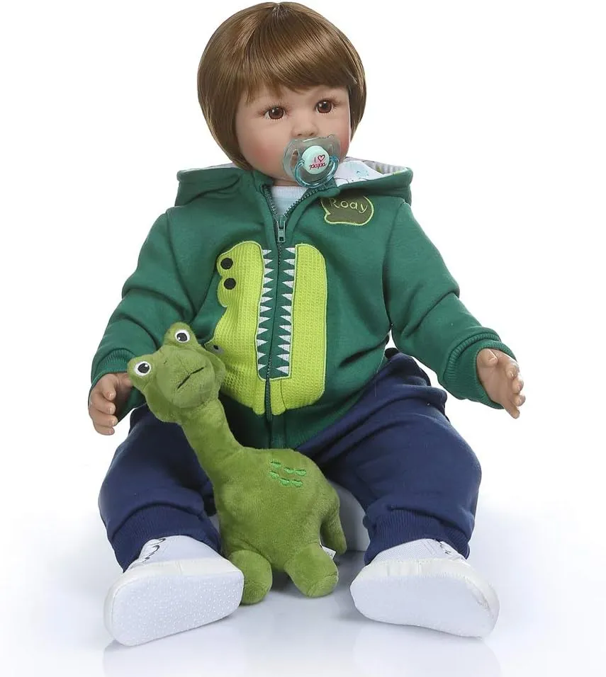 iCradle Realistic Looking 24inch 60cm Reborn Toddler Fridolin Soft Silicone Bebe Doll Reborn Princess Long Hair Doll Toy for Ages 3  (Boy)