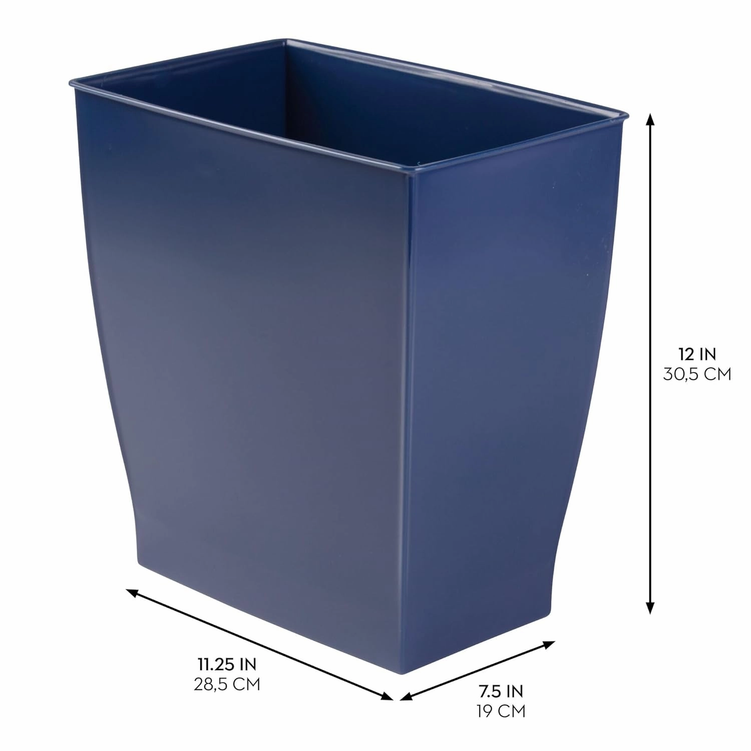 iDesign Small Rectangular Bathroom Trash Set of 2-Navy Blue Waste Can