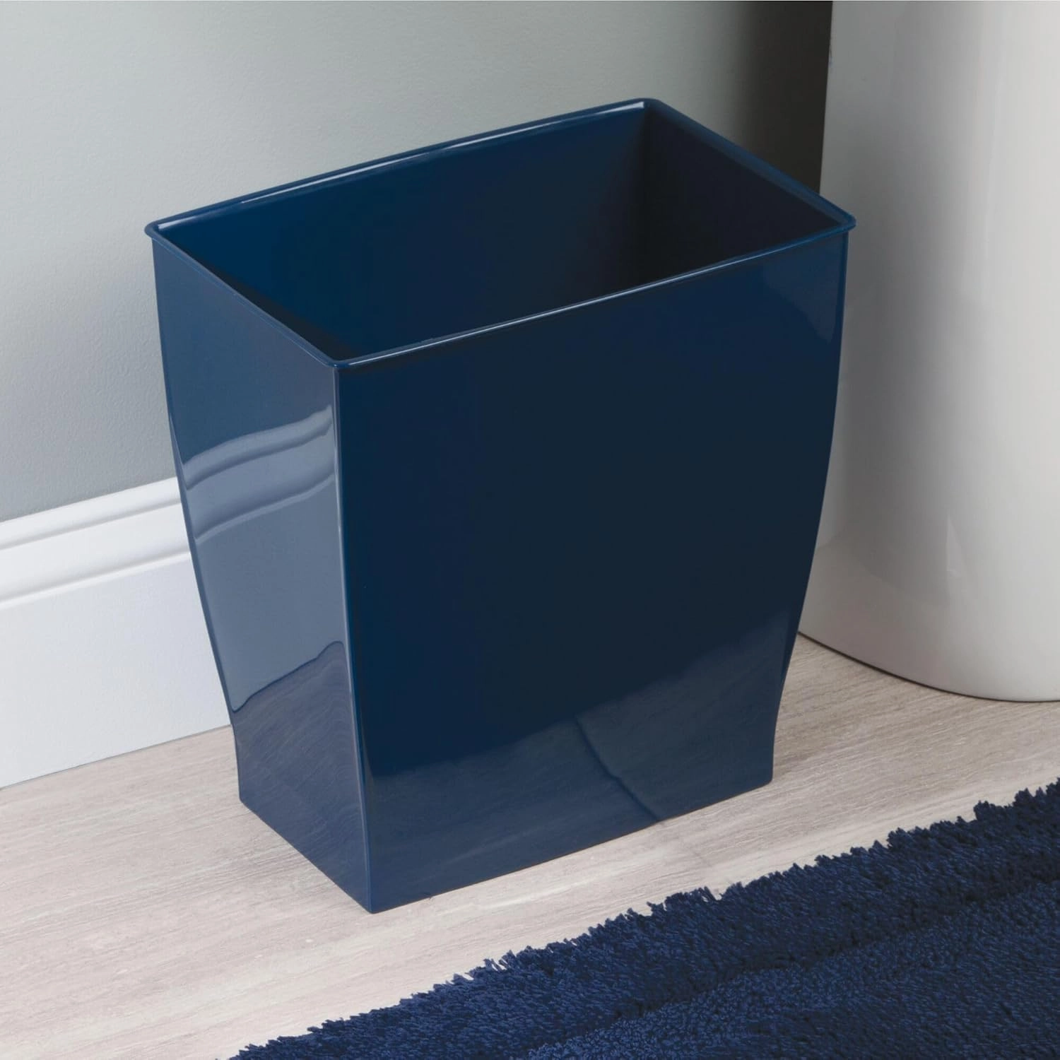 iDesign Small Rectangular Bathroom Trash Set of 2-Navy Blue Waste Can