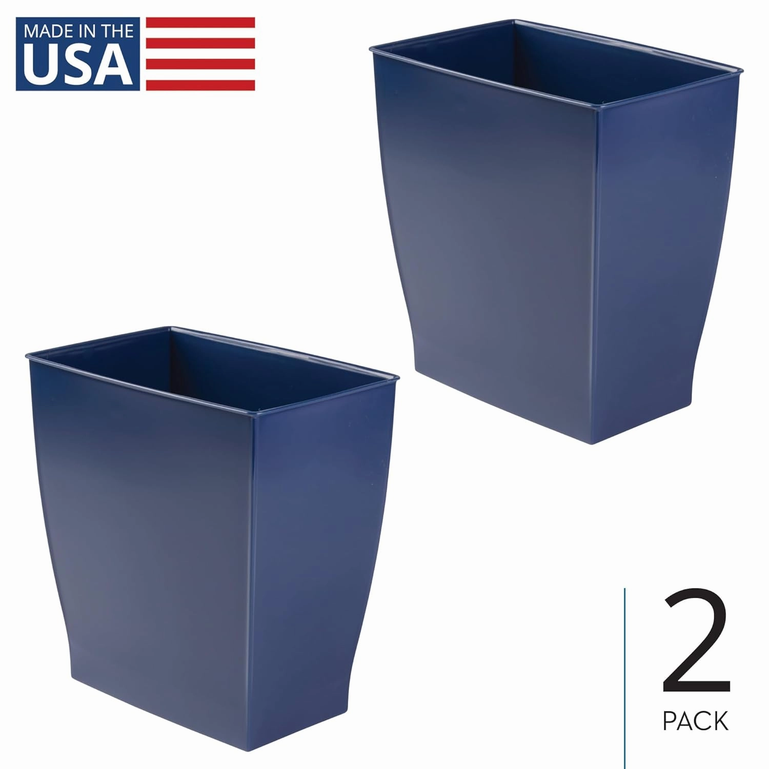iDesign Small Rectangular Bathroom Trash Set of 2-Navy Blue Waste Can