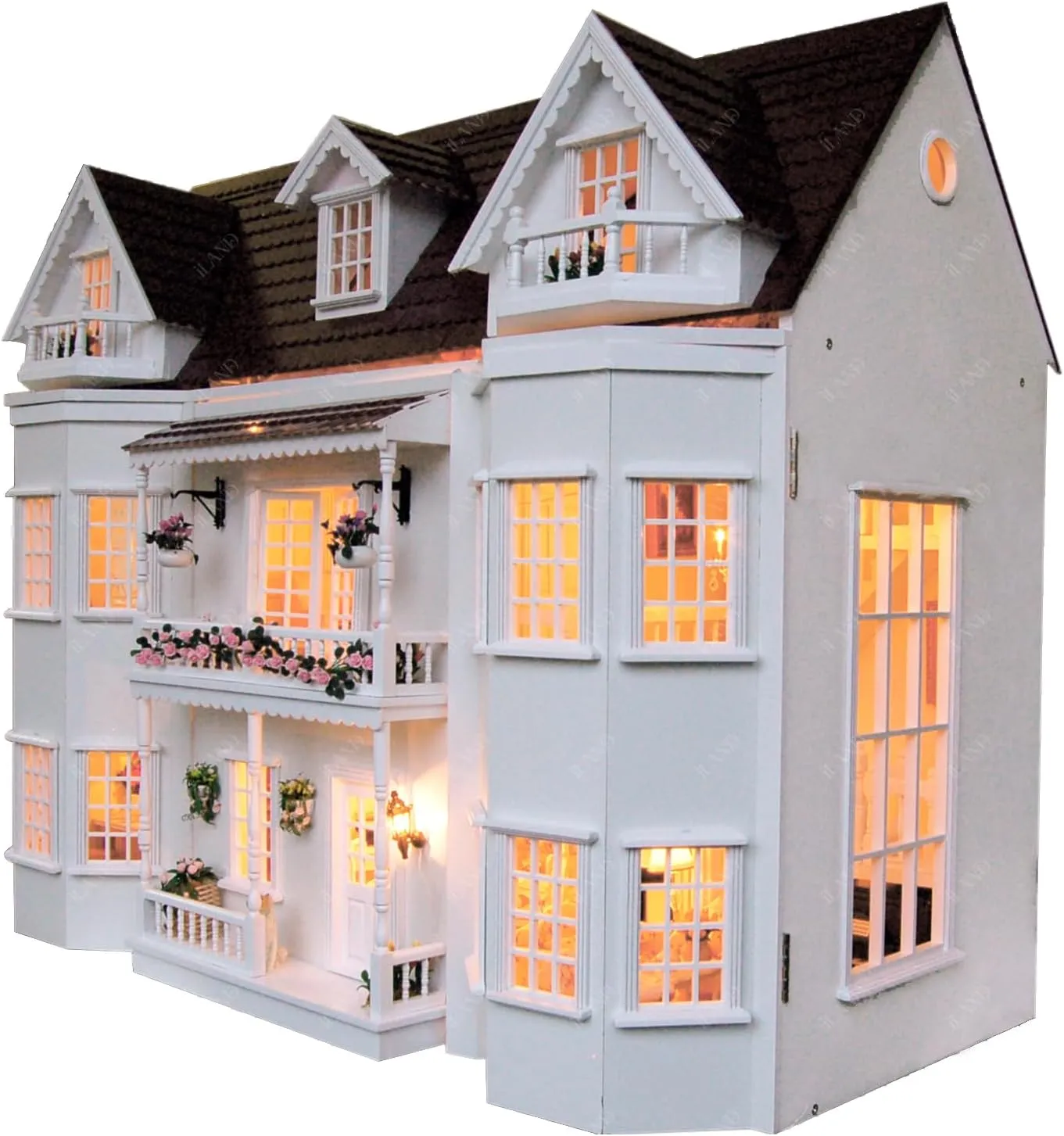 iLAND 1/12 Scale Accessories of Dollhouse Windows 4pcs, Solid Wood DIY Dollhouse Building Supplies, Complete Classic Miniature Windows Kit w/Wooden Frame & Acrylic Panel