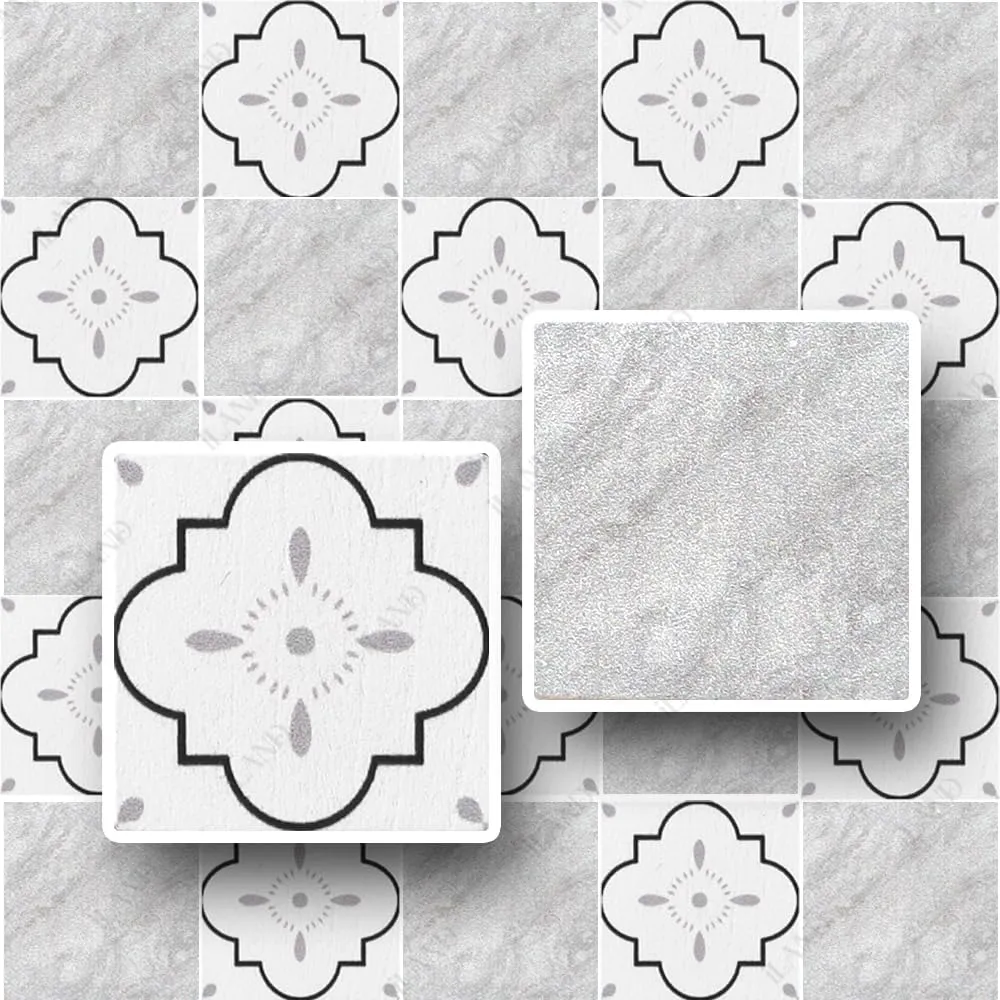 iLAND Dollhouse Flooring on 1/12 Scale 1/6 Scale, Miniature Dollhouse Accessories, 115pcs Double-Sided Dollhouse Floor Tiles (French White Floral & Grey Marble Tiles)