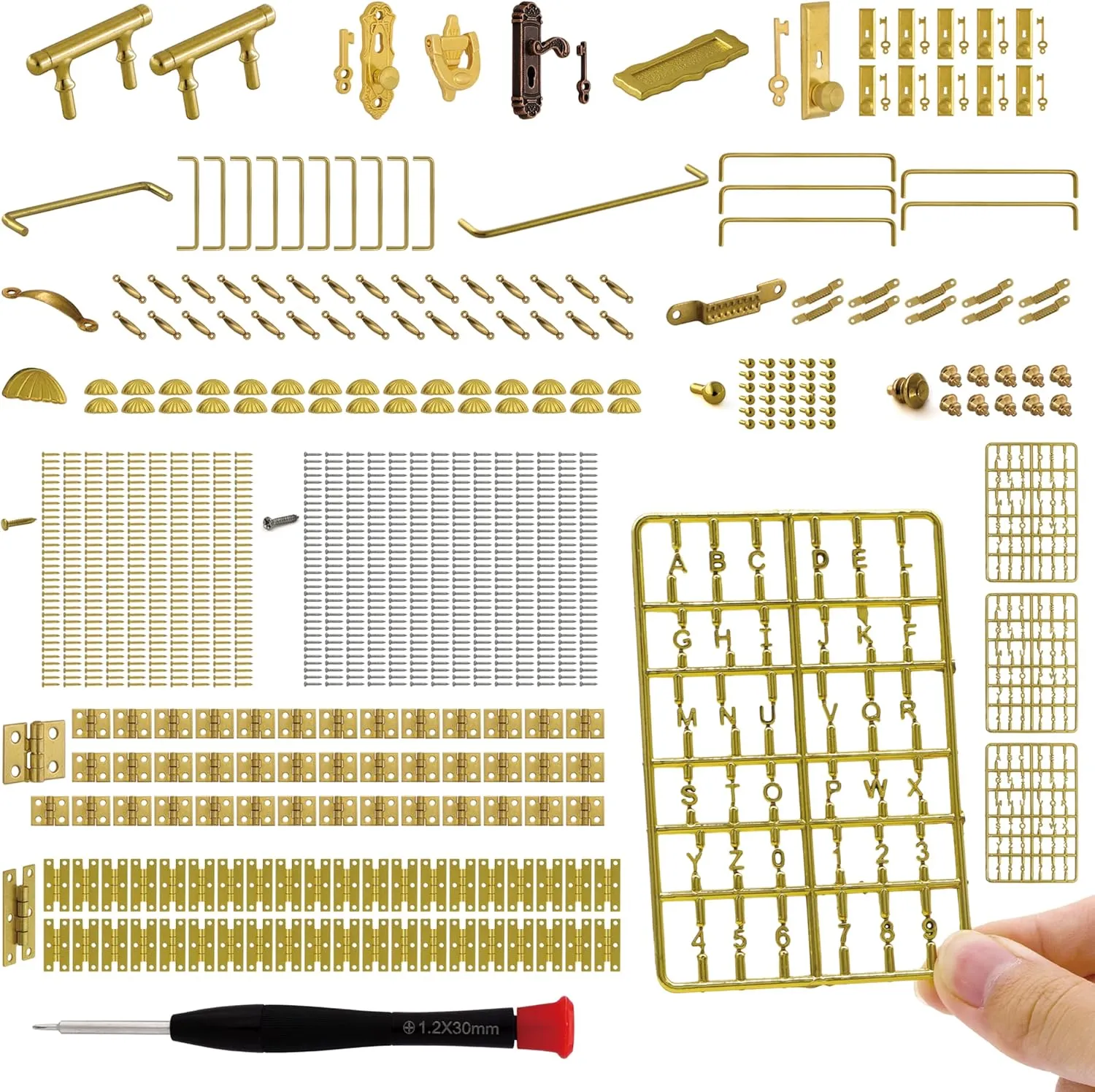 iland Miniature Dollhouse Accessories of Miniature Hinges & Dollhouse Handles & Hardware 20 Kinds Over 700 pcs