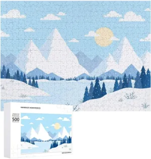 Impossible Puzzle for Adults，Snowy Alpine Landscape Mountains, Forests, and Snowflakes500 PCS，challenging