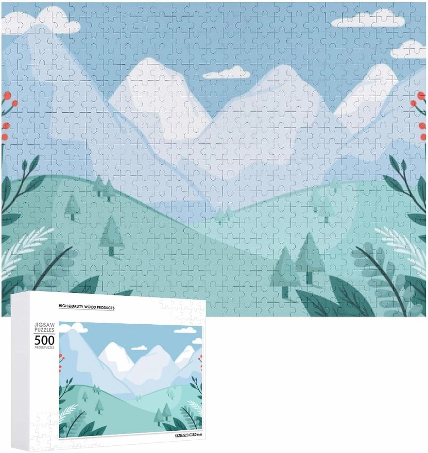 Impossible Jigsaw Puzzle for Adults，Refreshing Watercolor Alpine Scene500 PCS，challenging