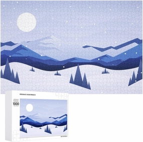 Impossible Jigsaw Puzzle for Adults，Serene Snowy Mountain Range at Night1000 PCS，challenging