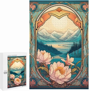 Impossible Puzzle for Adults，Alpine Lake View in Stained - Glass Design1000 PCS，challenging
