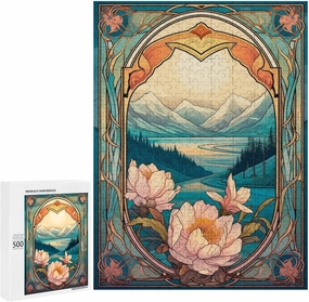 Impossible Puzzle for Adults，Alpine Lake View in Stained - Glass Design500 PCS，challenging