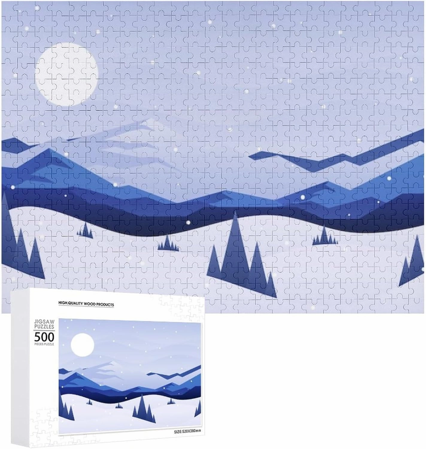 Impossible Puzzle for Adults，Serene Snowy Mountain Range at Night500 PCS，challenging
