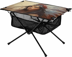 Indian Woman Portrait Portable Folding Camping Table, Compact Lightweight Beach Table with Carrying Bag for Outdoor Picnics, BBQs, Camp