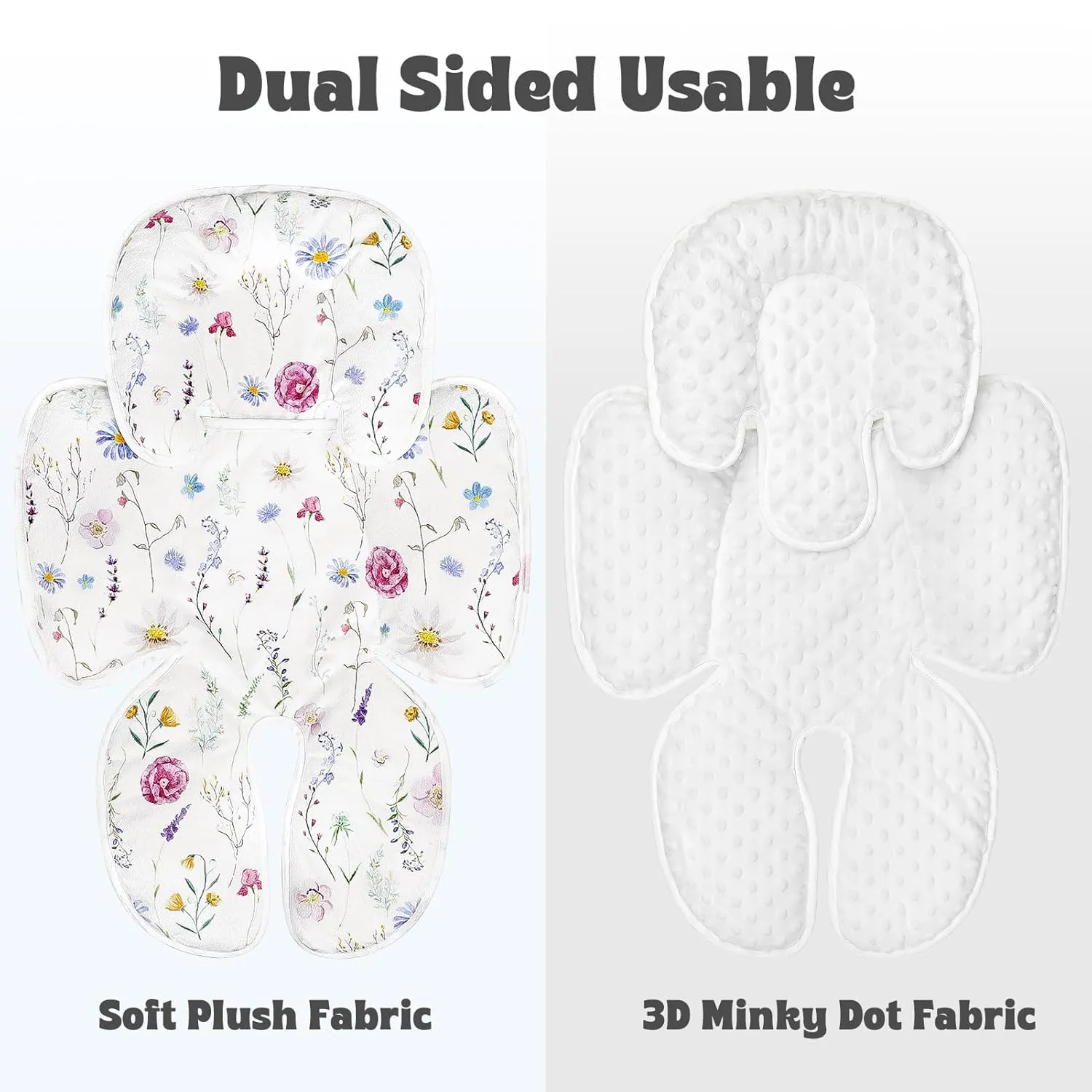 Infant Car Seat Insert Pea Pod 2-in-1 Baby Car Seat Head & Body Support for Newborn Girl Reversible 3 Layer Warm Preemie Carseat Stroller Cushion Headrest with Soft Minky Dot Fabric, Wildflower