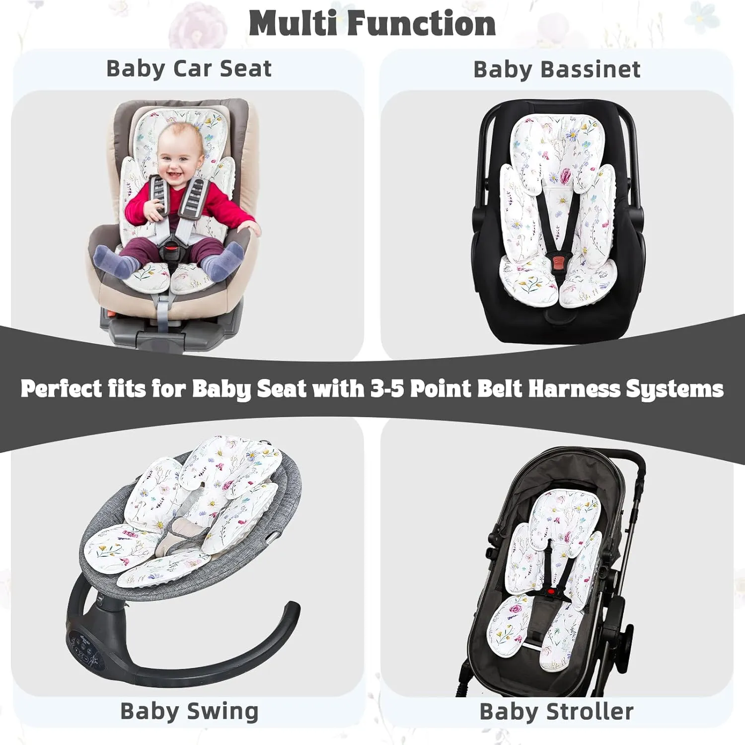 Infant Car Seat Insert Pea Pod 2-in-1 Baby Car Seat Head & Body Support for Newborn Girl Reversible 3 Layer Warm Preemie Carseat Stroller Cushion Headrest with Soft Minky Dot Fabric, Wildflower
