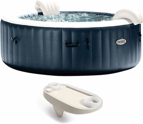 Intex PureSpa Plus 6 Person Portable Durable Inflatable Hot Tub Bubble Jet Spa with Tablet and Mobile Phone Tray Accessory, Cobalt Blue
