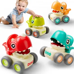 iPlay, iLearn Dinosaur Press Go Car Toys for Toddlers 1-3, Baby Dino Racing Cars, Infant Play Whistle Vehicle Set, Push Go Friction Car for 6-9-12-18 Month, 1-2 Years Old Boys 1st Birthday Gift - Dino