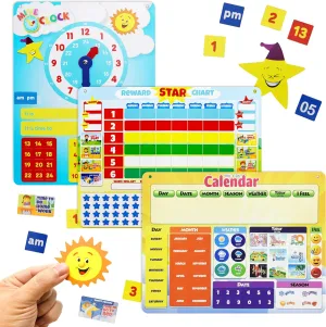 IQ Toys 3 Magnetic Learning Charts for Preschool and Homeschool – Learning Clock, Weather Chart and Days of The Week Calendar for Kids