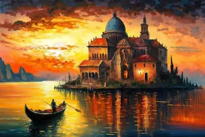 Island Castle Twilight 500-Piece Rounded-Corner Wooden Puzzle for Adults and Seniors Fun Wall Art Unique Gift Lovers
