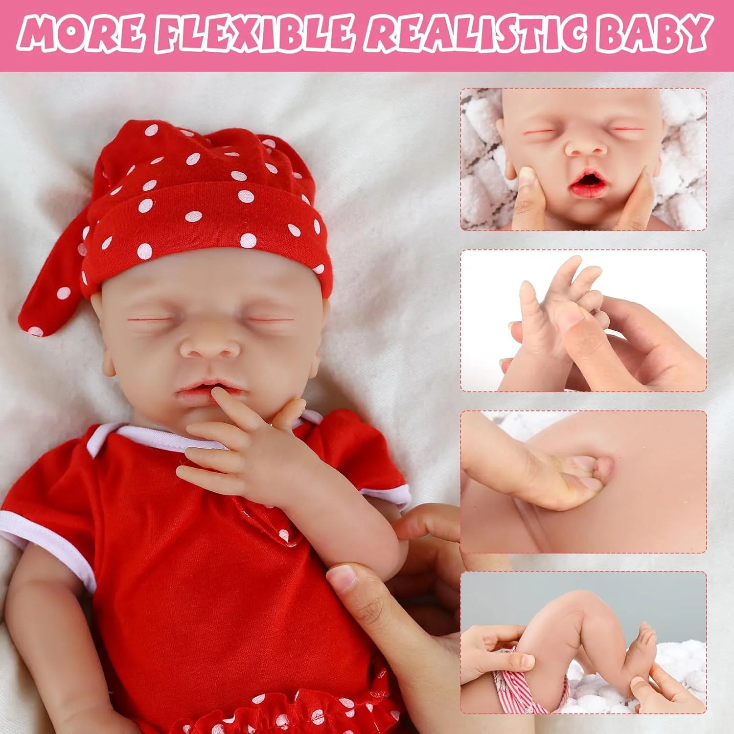 IVITA 14 inch Full Body Silicone Reborn Baby Girl Not Vinyl Dolls Anatomically Correct Newborn Lifelike Silicone Baby Dolls Stress Relief Anti-Stress Toys for Kids & Toddlers Child Gifts - Girl