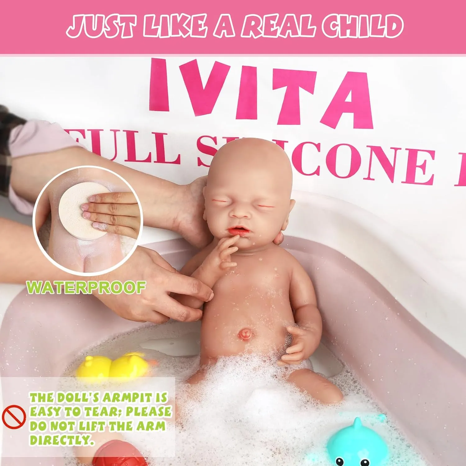 IVITA 14 inch Full Body Silicone Reborn Baby Girl Not Vinyl Dolls Anatomically Correct Newborn Lifelike Silicone Baby Dolls Stress Relief Anti-Stress Toys for Kids & Toddlers Child Gifts - Girl