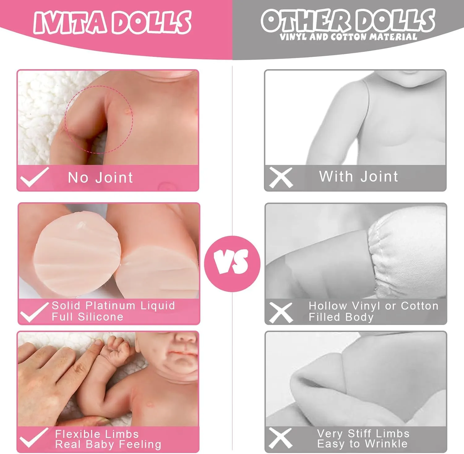 IVITA 18 inch Full Silicone Reborn Doll Lifelike Silicone Baby Dolls Not Vinyl Dolls Realistic Newborn Full Silicone Doll Soft Body Waterproof Silicone Doll Stress Relief Toys - Girl