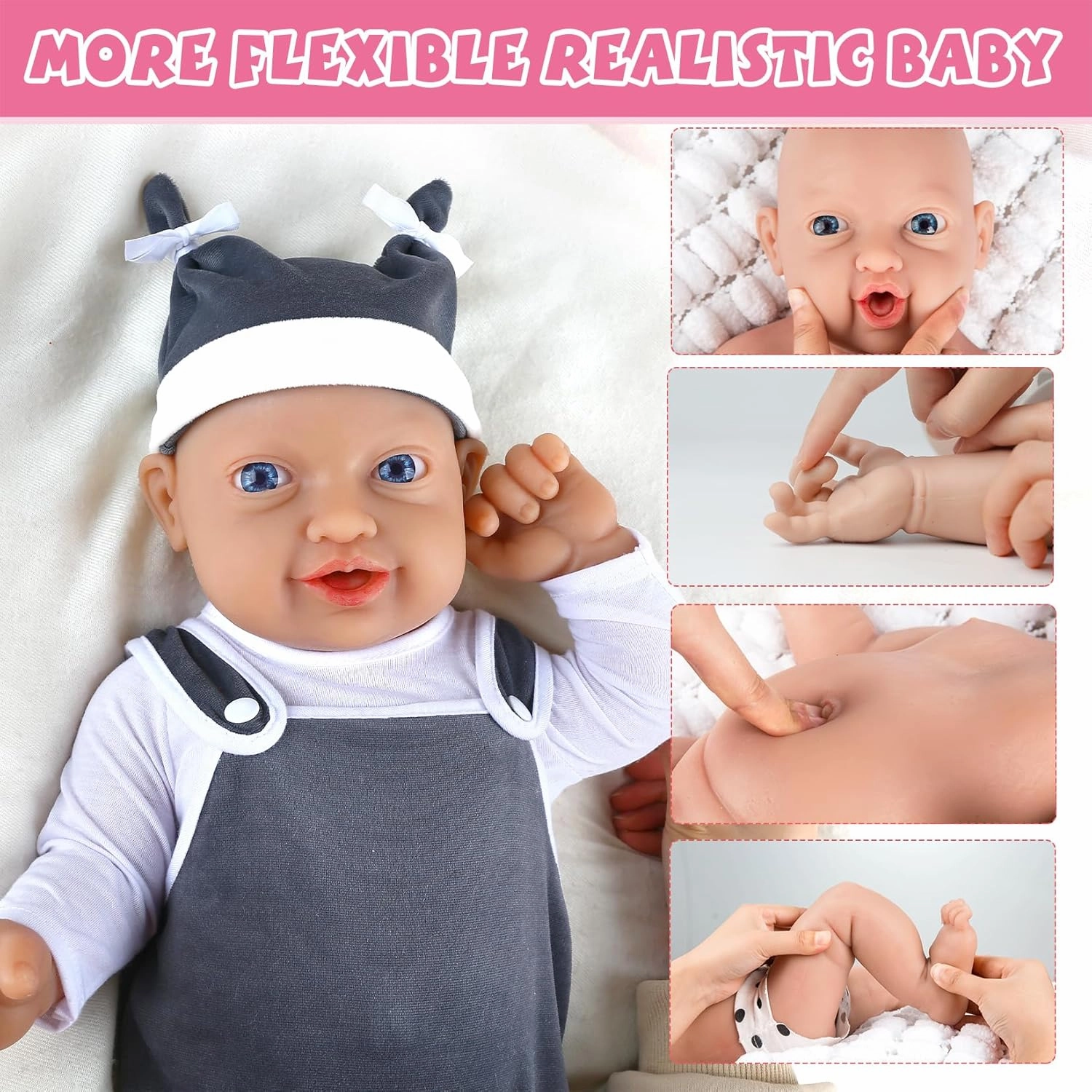 IVITA 16 inch Realistic Full Silicone Baby Dolls Real Lifelike Silicone Baby Doll for Child Christmas, Children's Day - Boy