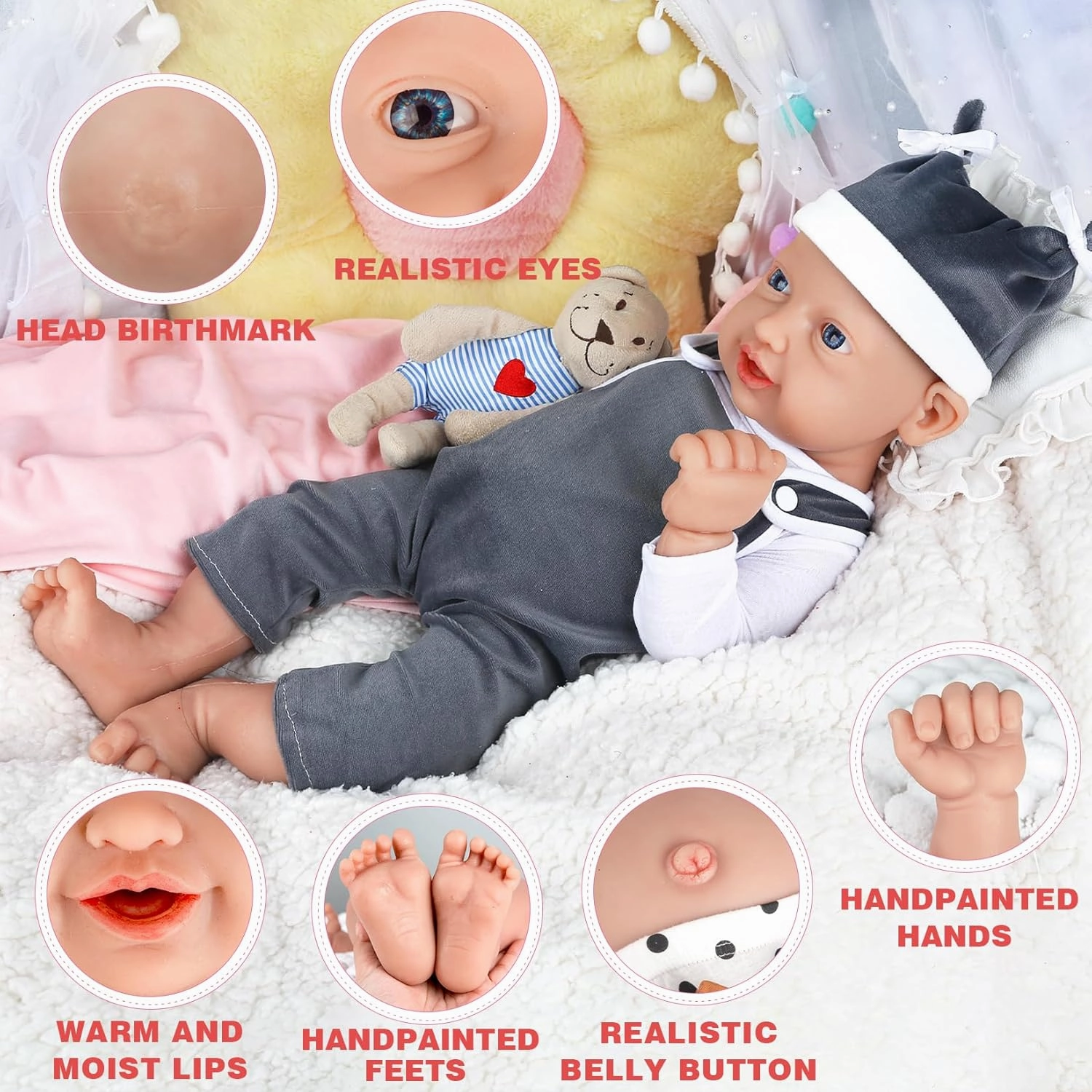 IVITA 16 inch Realistic Full Silicone Baby Dolls Real Lifelike Silicone Baby Doll for Child Christmas, Children's Day - Boy