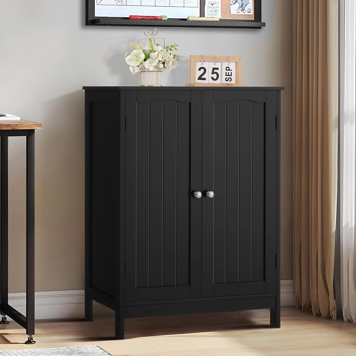 Iwell Bathroom Cabinet, Bathroom Storage Cabinet with 2 Doors & 3 Shelves, 3 Heights Available, for Living Room, Entryway, Kitchen, Home Office, Black