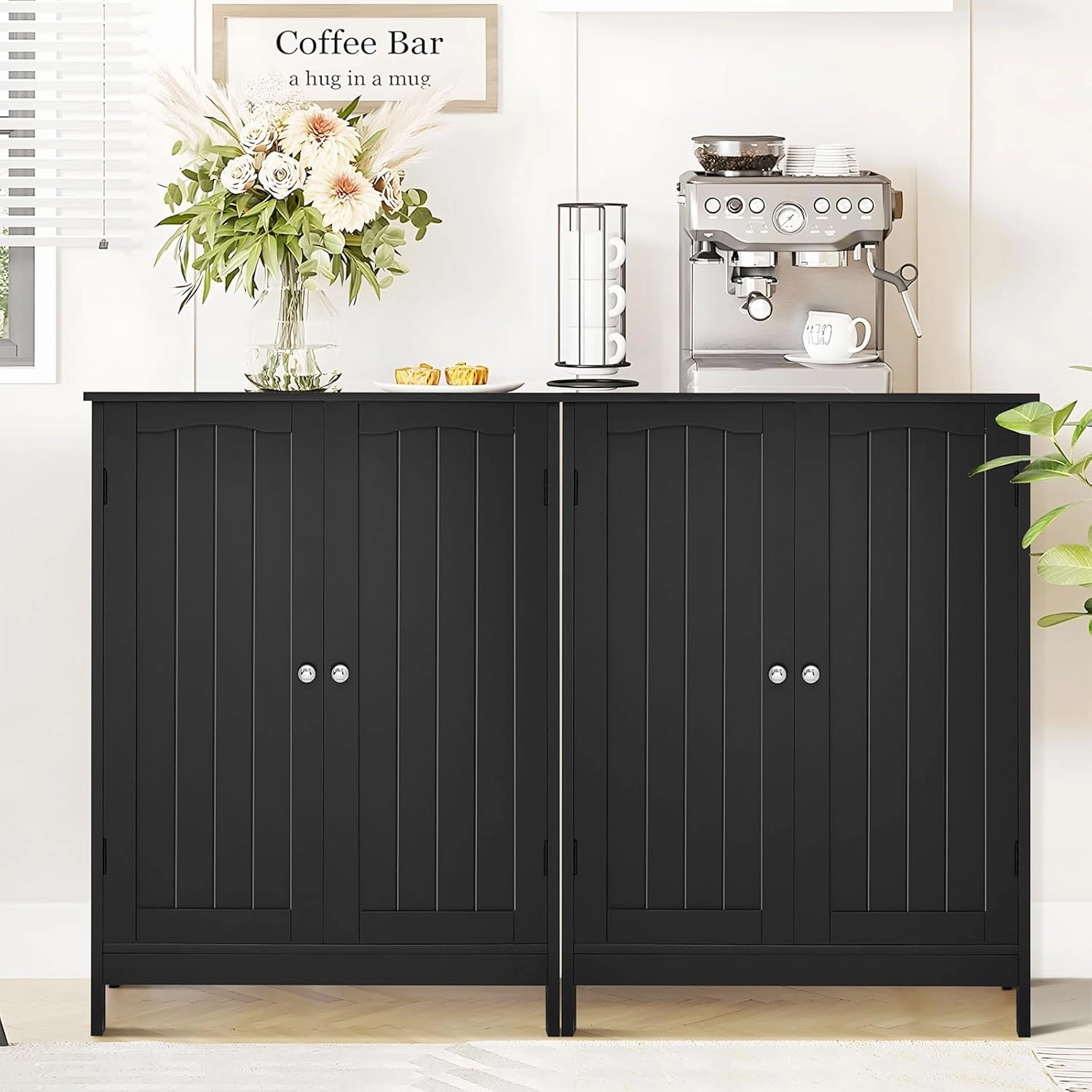 Iwell Bathroom Cabinet, Bathroom Storage Cabinet with 2 Doors & 3 Shelves, 3 Heights Available, for Living Room, Entryway, Kitchen, Home Office, Black