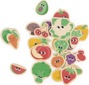 Janod - 24 Wooden Magnets - Fruits and Vegetables Theme - Wooden Toy - Ideal for Board or Fridge - Magnetic Educational Game, for Handling, Experimenting and Having Fun - from 2 Years Old, J09648