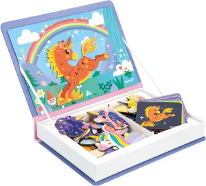 Janod - Magnéti'Book Unicornes - Magnetic Educational Game 44 Magnets   10 Models - Children's Toy Made of Cardboard - Develops Dexterity and Imagination - Ages 3 and Above