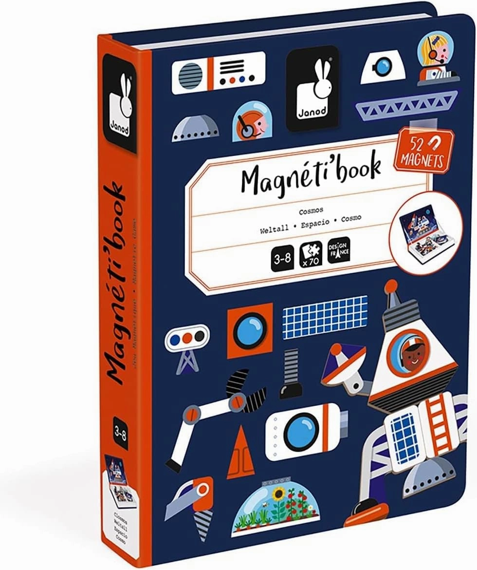 Janod - Magneti'Book Universe - 70 - Part Educational Magnetic Game Teaches Fine Motor Skills and Imagination - Suitable for Ages 3 and Up, J02589, White