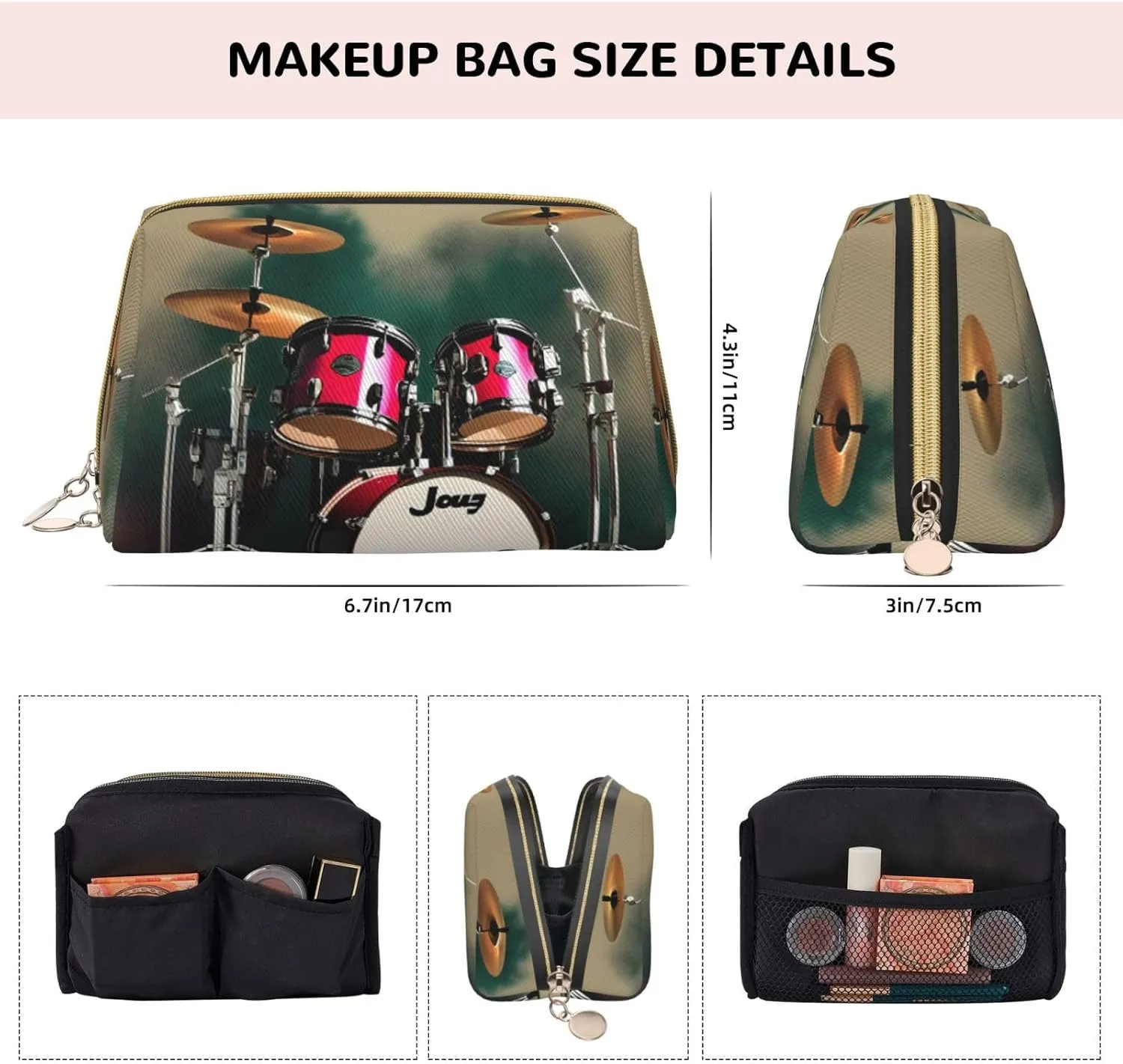Jazz Drum Toiletry Pouch, Travel-Friendly Makeup Organizer For Makeup Brushes, Lipsticks