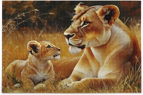 Jigsaw Puzzle Lion Grassland Autumn for Adults 500 Pieces, Extremely Challenging and Difficult Puzzle for Family Games, Party Entertainment, and Brain Teasing Fun